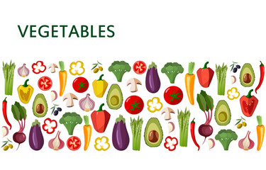 Vector vegetables icons set in cartoon style.