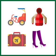 4 hipster icon. Vector illustration hipster set. boot and parka icons for hipster works