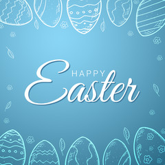 Naklejka na ściany i meble Happy Easter banner. Easter Eggs. Doodle hand draw background. Vector illustration.