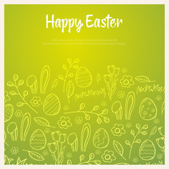 Happy Easter banner. Easter Eggs. Doodle hand draw background. Vector illustration.