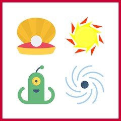 4 glow icon. Vector illustration glow set. black hole and alien icons for glow works