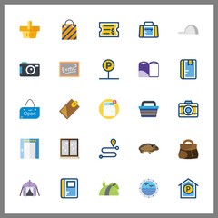 25 empty icon. Vector illustration empty set. sport bag and photo camera icons for empty works