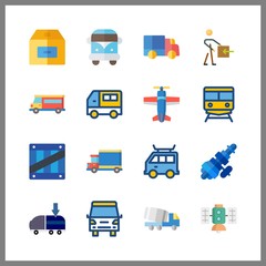 16 cargo icon. Vector illustration cargo set. van and train icons for cargo works