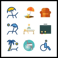 9 chair icon. Vector illustration chair set. sit down and wheelchair icons for chair works