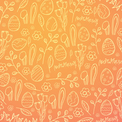 Happy Easter banner. Easter Eggs. Doodle hand draw background. Vector illustration.