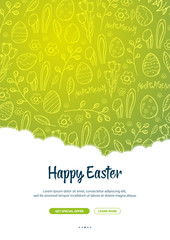 Fototapeta na wymiar Happy Easter banner. Easter Eggs. Doodle hand draw background. Vector illustration.