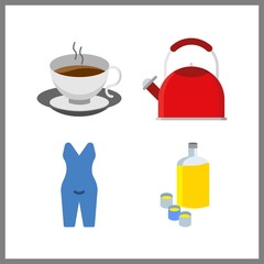 4 mug icon. Vector illustration mug set. pyjamas and kettle icons for mug works