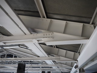 the metal structure of the roof