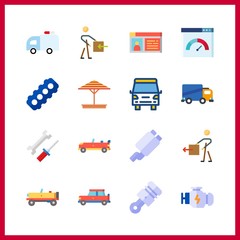 16 auto icon. Vector illustration auto set. sunshade and delivery icons for auto works