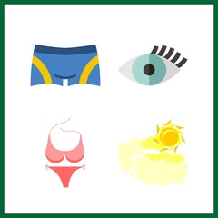 4 beauty icon. Vector illustration beauty set. pink bikini and cloudy icons for beauty works