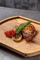 Grilled beef striploin steak with grilled vegetables