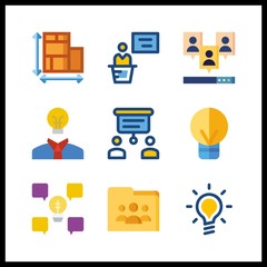 9 brainstorming icon. Vector illustration brainstorming set. presentation and marketing icons for brainstorming works