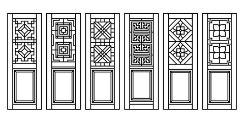 Traditional Asian Window and Door Pattern, vector set