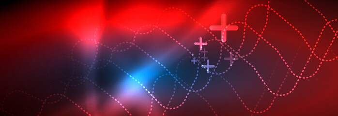 Neon glowing techno lines, hi-tech futuristic abstract background template with square shapes