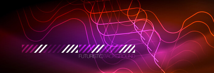 Neon glowing techno lines, hi-tech futuristic abstract background template with square shapes