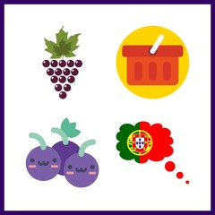 4 wine icon. Vector illustration wine set. portugal and grapes icons for wine works