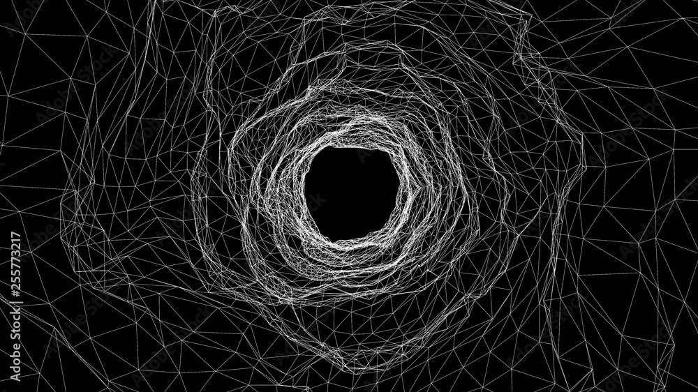 Wall mural wireframe tunnel, abstract digital cyber wireframe light tunnel background, future system programmin