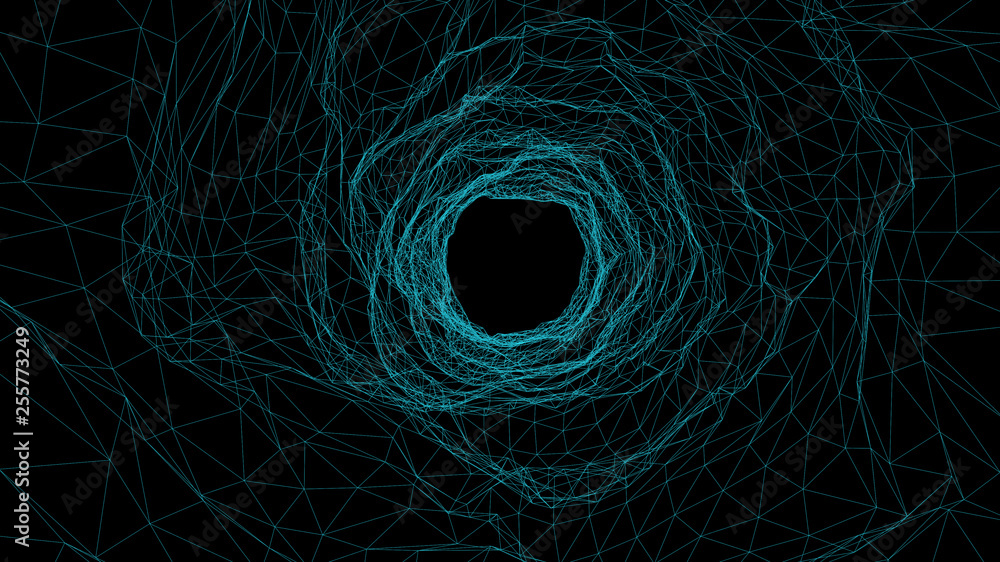 Wall mural wireframe tunnel, abstract digital cyber wireframe light tunnel background, future system programmin