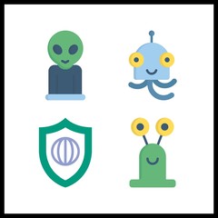 4 weapon icon. Vector illustration weapon set. alien and shield icons for weapon works