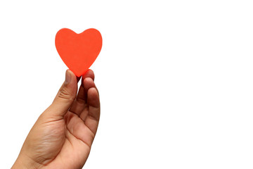 Red heart in hand holding isolated on white background valentine's day or love concept.