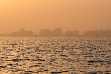 Foggy morning lake sunrise early morning