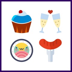4 snack icon. Vector illustration snack set. sushi and cupcake icons for snack works