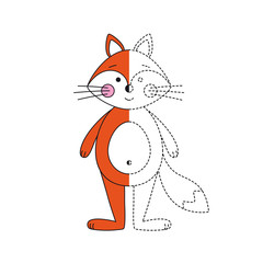 Simple educational game for kids. Illustration of funny fox for coloring book