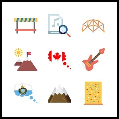 9 rock icon. Vector illustration rock set. climb and net climber icons for rock works