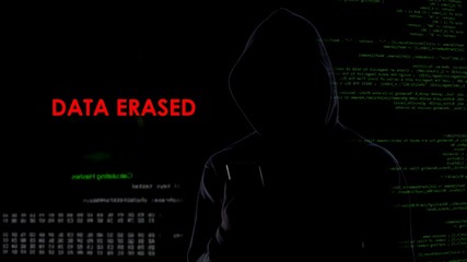 Dark face man erased data using smartphone, important information disappear