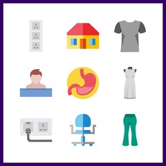 9 person icon. Vector illustration person set. shirt and stomach icons for person works