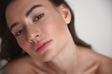 Fashion portrait of young pretty brunette woman