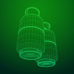 Flammable gas tank. Propane, butane, methane gas tank. Model wireframe low poly mesh vector illustration