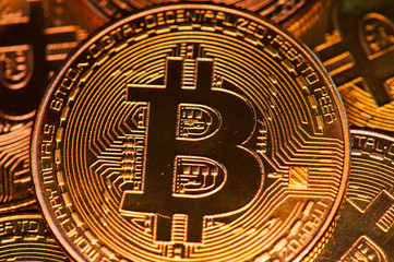 Fototapeta na wymiar Bitcoins. Cryptocurrency, close-up