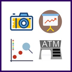 4 screen icon. Vector illustration screen set. photo camera and presentation icons for screen works