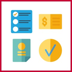4 form icon. Vector illustration form set. agreement and list icons for form works