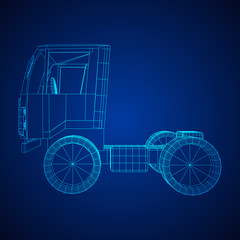 Truck or lorry car. Cargo vehicle model wireframe low poly mesh vector illustration