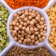 Colorful mix from different beans, legumes, peas, lentils.