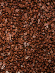 chocolate drops (sweets). food background. copy space. top