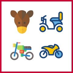 4 rider icon. Vector illustration rider set. horse and motorbike icons for rider works