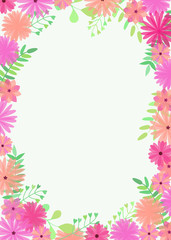 Vector illustration with bright and beautiful flowers and branches on white background and place for text.