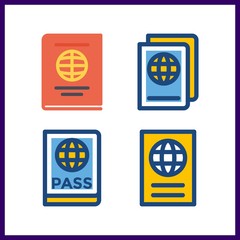 4 arrival icon. Vector illustration arrival set. passport icons for arrival works