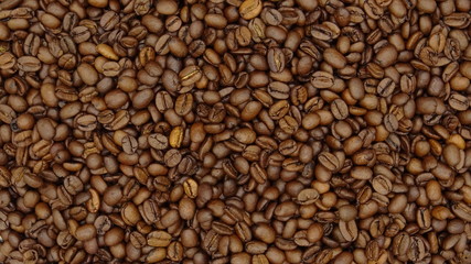 Top of view of roasted coffee beans
