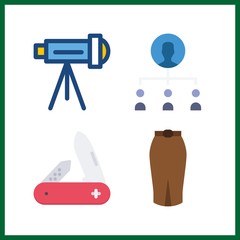 4 space icon. Vector illustration space set. teamwork and swiss army knife icons for space works