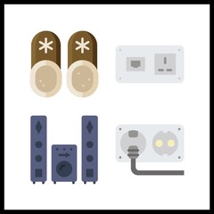 4 room icon. Vector illustration room set. slippers and sound system icons for room works