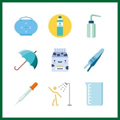 9 drop icon. Vector illustration drop set. medicine bag and umbrella icons for drop works