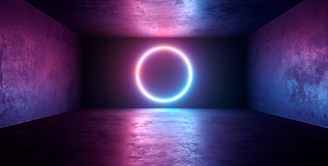 Empty high detailed concrete room with light stripes and reflections. 3D illustration.