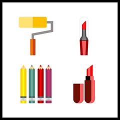 4 vibrant icon. Vector illustration vibrant set. paint roller and colored pencils icons for vibrant works