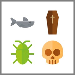 4 death icon. Vector illustration death set. cockroach and shark icons for death works