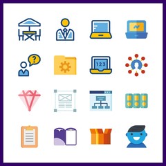 16 designer icon. Vector illustration designer set. user and folder icons for designer works