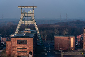 Old mine tower with destroyed building of zeche ewald recklinghausen germany